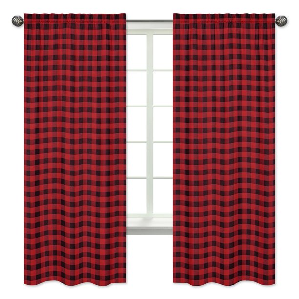 Woodland Buffalo Plaid Window Treatment Panels Curtains Set Of 2 Red And Black Rustic Country Lumberjack By Sweet Jojo Designs Com Woodland Buffalo Plaid Window Treatment, Red Plaid Curtain Panels