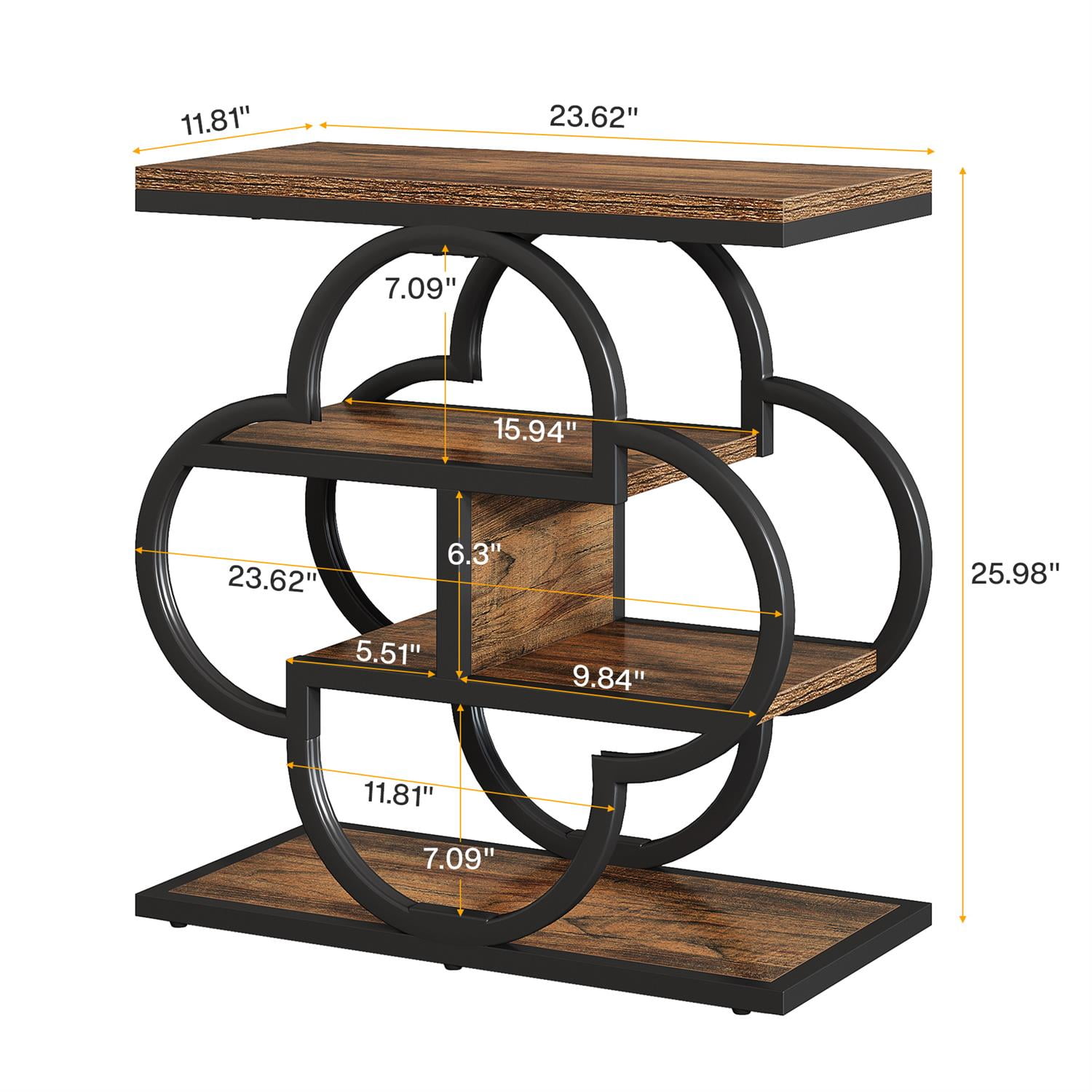 Demi Bonn 25" Modern Geometric Side Table, Multi-Level Storage End Table for Living Room, Stylish End Table with Frame Design, Brown