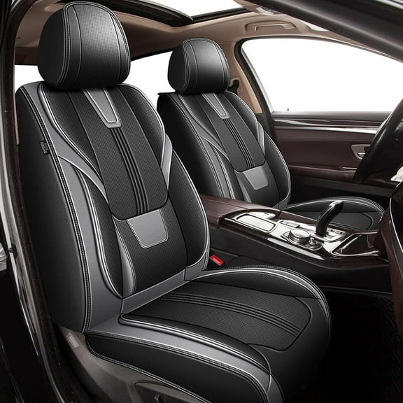 DIKSOAKR Car Seat Cover Fit for Toyota RAV4 EV 2012-2024 5-Seat Faux Leather Full Set Waterproof （Black&Gray）