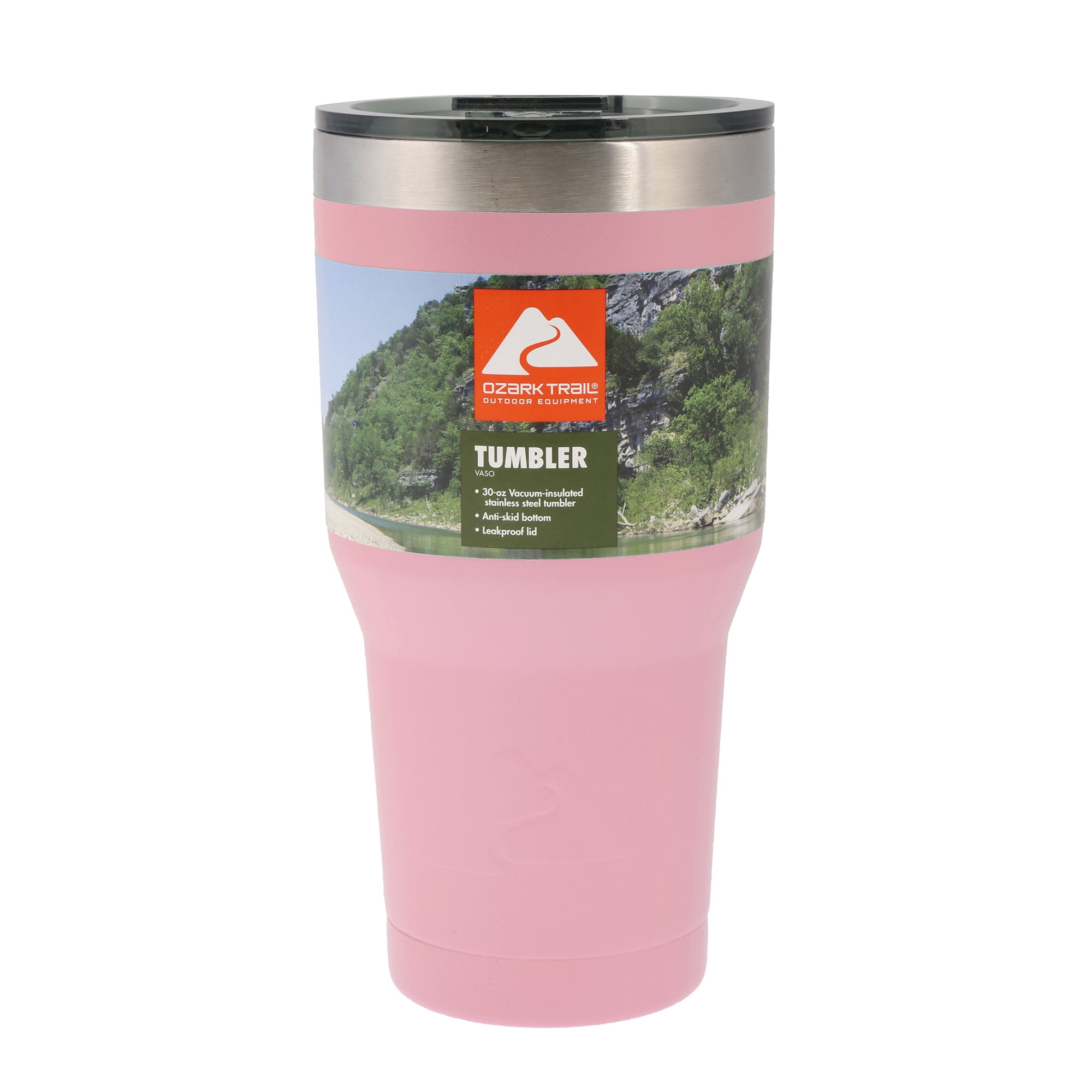 Ozark Trail Vacuum-Sealed Stainless Steel Tumbler, Pink, 30 oz