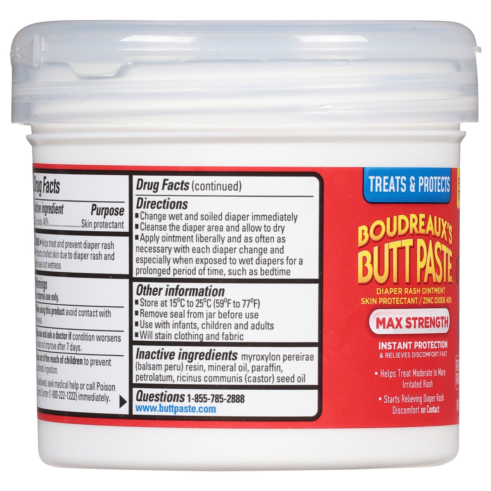 Boudreaux's Butt Paste Maximum Strength, Baby Diaper Rash Cream, Infant Ointment, 14 oz Flip-Top