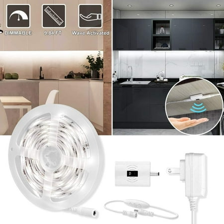 

Under Cabinet Lights 9.8ft/3m Wave Activated Under Counter LED Strip Lighting Kit with 12V ETL-Certified Power Adapter and Dimmer for Kitchen Workshop Closet -Daylight White