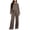 #078-Coffee, variant on Wowcloth Women's Solid Color Loose Fit Round Neck Long Sleeve Top and Drawstring Pants Set with Pockets, Comfortable Casual Outfit for Daily Wear and Lounge