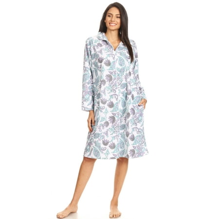 

14030 Fleece Womens Nightgown Sleepwear Pajamas Woman Long Sleeve Sleep Dress Nightshirt Green M