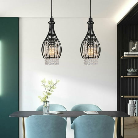 

DENEST 2PCS Modern Crystal Chandelier Ceiling Pendant Light Kitchen Island Hanging Lamp