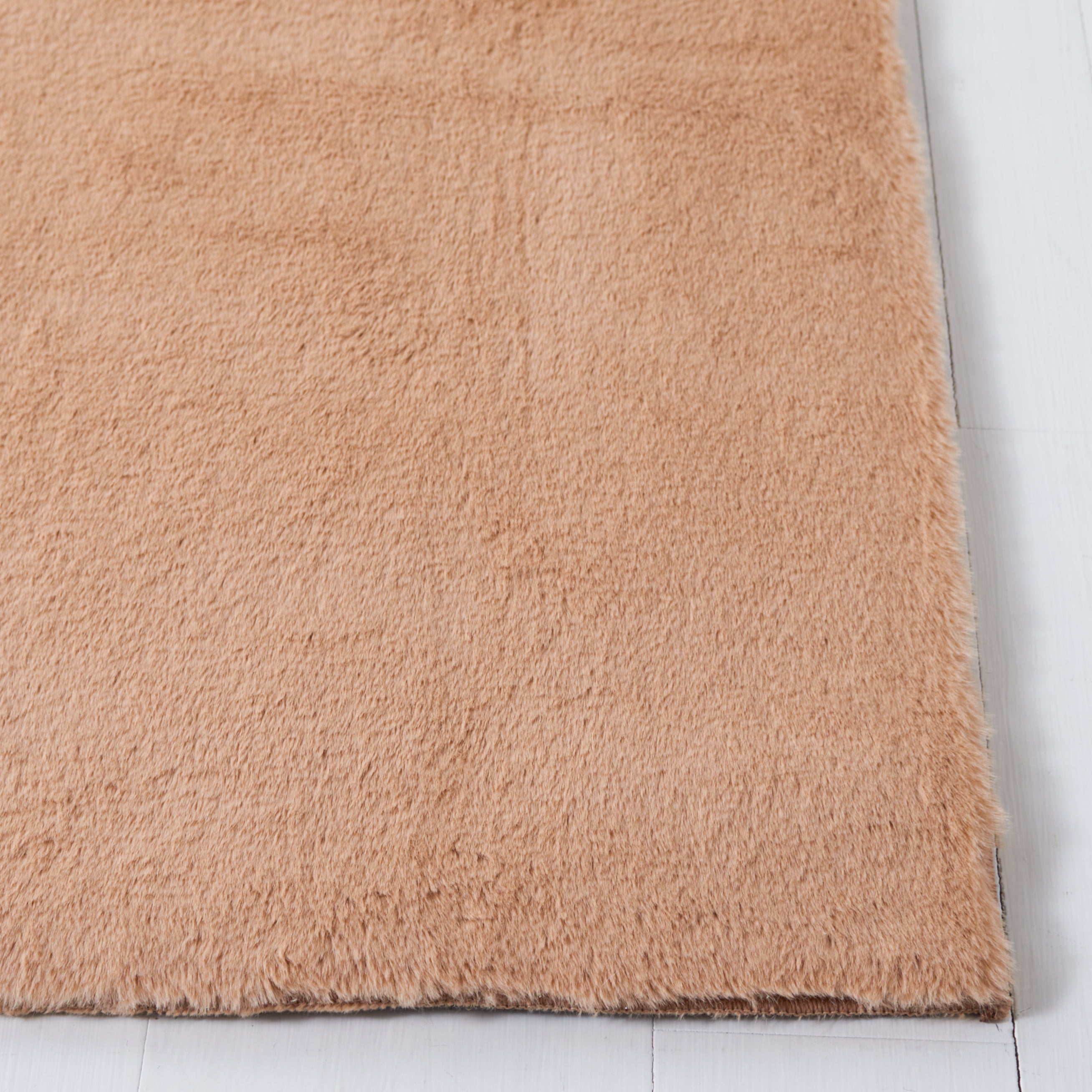 Safavieh Faux Rabbit Fur David Solid Machine Washable Slip Resistant Area Rug, Beige, 6' x 6' Square