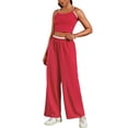thumbnail image 4 of Conjunto de chándal para mujer ATHLECHIC, con tirantes de espagueti, top corto y pantalones rectos, XL, rojo, 4 of 5