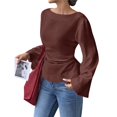 thumbnail image 3 of Camisas de Larga para Mujer, Tops Cortos de Otoño para Salir, Informales, con Cuello , Mangas Acampanadas, Acanalados, con Cordones, Ropa Y2K Café S, 3 of 8