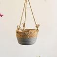 thumbnail image 2 of Maceta colgante tejida para flores, cesta colgante con tejido de espadaña natural Gris, 2 of 6