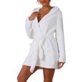 thumbnail image 4 of INSPIRE CHIC Women's Fuzzy Robe Belted Hooded Fleece Plush Bath Robe Fall Winter Mini Spa Robes with Pockets XS White, 4 of 5