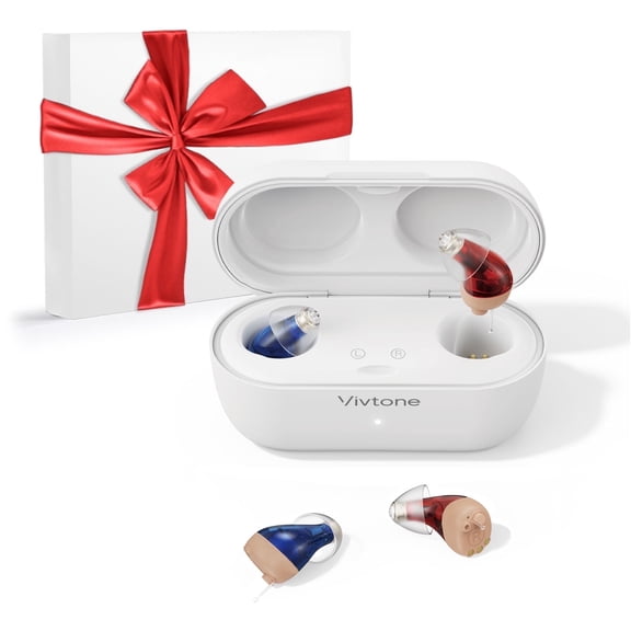 Vivtone Supermini OTC Rechargeable Hearing Aids, CIC Hearing Aids for Seniors Adults, Gift for Mother's Day, Pair