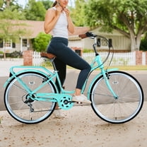 26" Beach Cruiser Bike for Women,SHIMANO 7 Speed Ladies Bicycle,Green