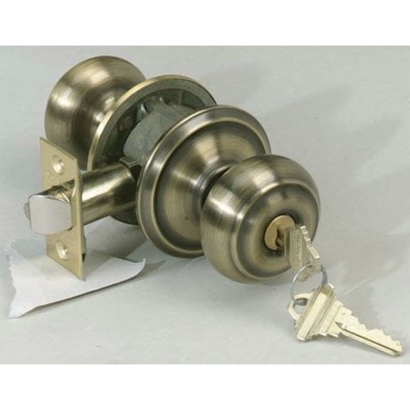 Schlage F51VGEO609 Antique Brass Georgian Keyed Entry Knob