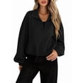 thumbnail image 2 of Women Casual Stand Collar Zip Up Fashion Hem Drawstring Pocket Loose Baseball Jacket with Pockets Black XL, 2 of 9