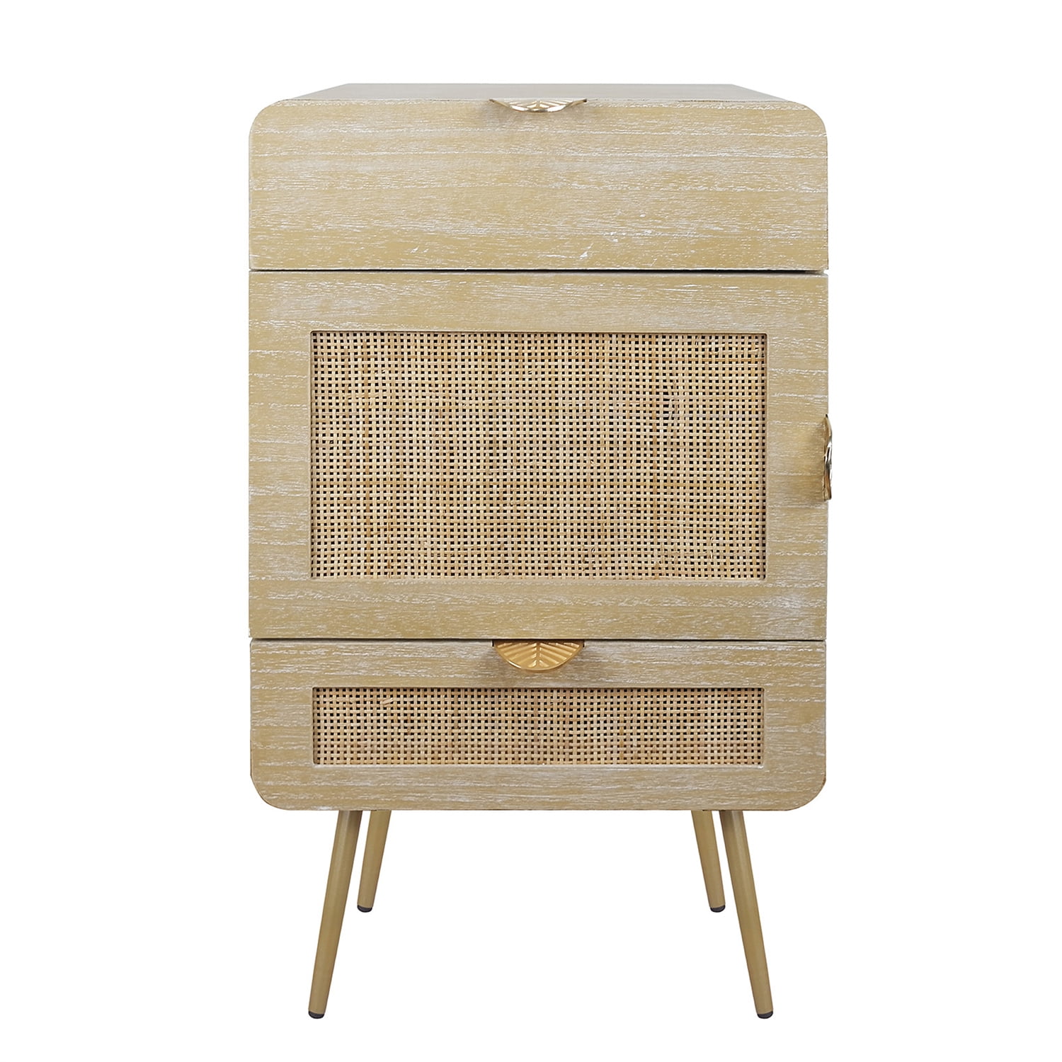 Kepooman Wooden Nightstand with One Cabinet and Metal Feet, Natural Rattan 2 Drawer Nightstand, Natural Kepooman Wooden Nightstand with One Cabinet and Metal Feet, Natural Rattan 2 Drawer Nightstand, Natural