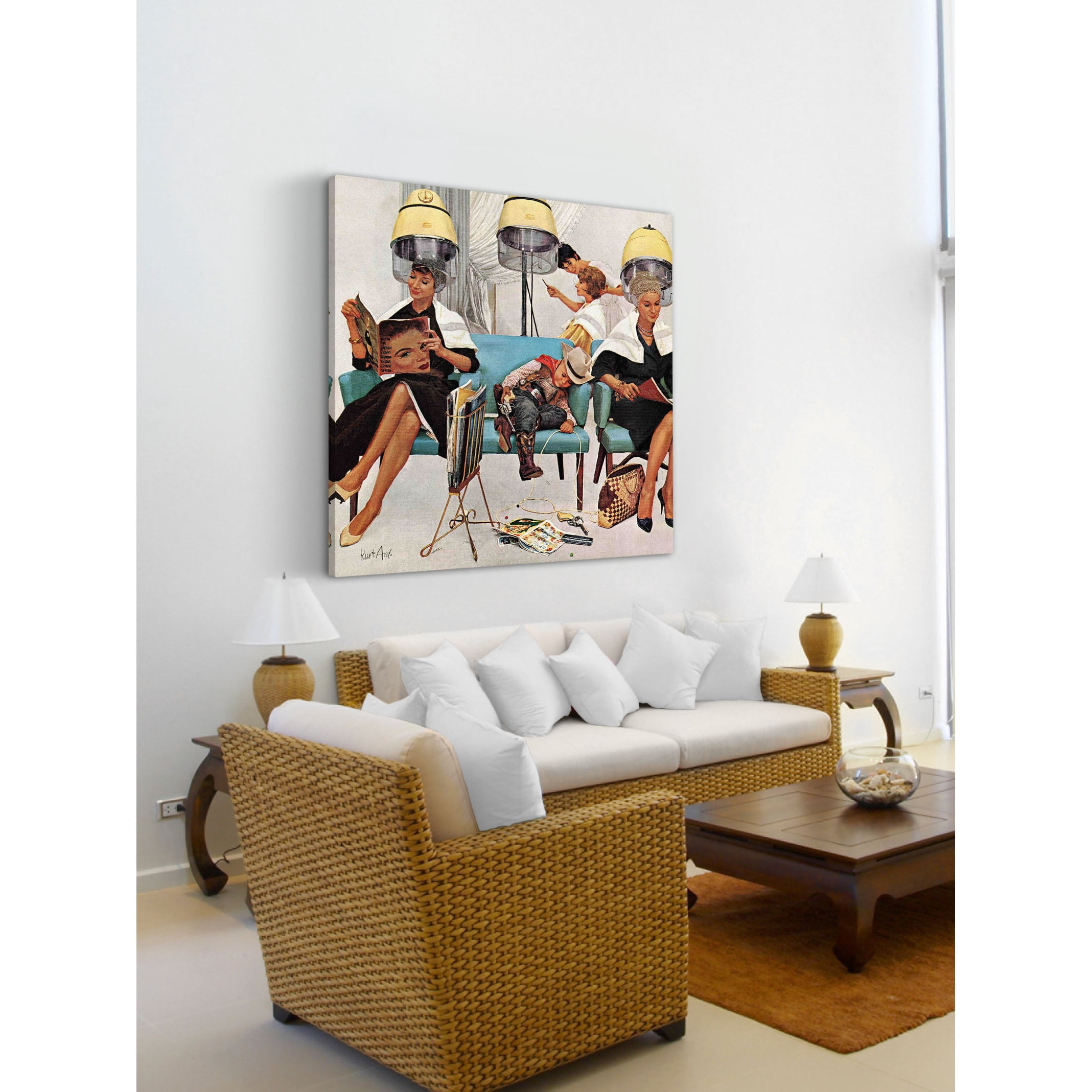 Marmont Hill "Cowboy Asleep in Beauty Salon" by Kurt Ard Painting Print on Canvas