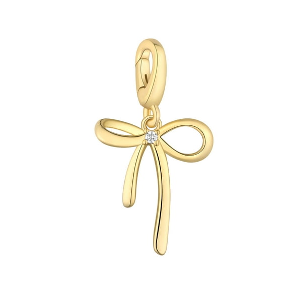 Brilliance Fine Jewelry Simulated Diamond Bow Charm in 14KT Gold Plated Sterling Silver