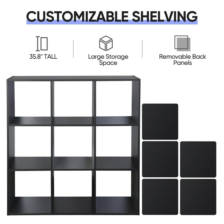 ZenStyle 9 Cube Storage Shelf Organizer, Wooden Bookshelf System Display  Cube Shelves Compartments, Customizable W/ 5 Removable Back Panels (Dark