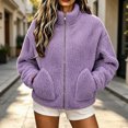 thumbnail image 4 of Enjoytime Fleece Jacket Women Stand Collar Long Sleeve Zip Up Fuzzy Outerwear Casual Soft Warm Fall Winter Coat with Pocket, 4 of 6