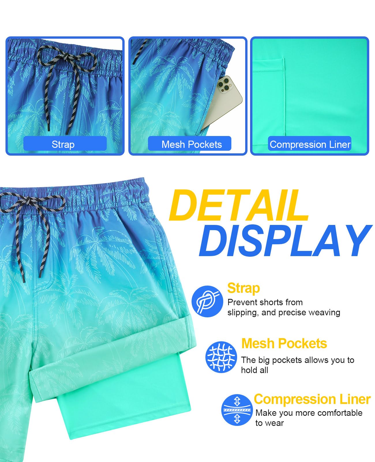 Aideaone Men's Quick-Dry Swim Trunks with Compression Liner photo 7