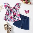 thumbnail image 4 of ASFGIMUJ Toddler Girls Fly Sleeve Floral Prints Tops And Jeans Shorts Two Piece Casual Suit Outfits,Size 18 Months-24 Months, 4 of 9