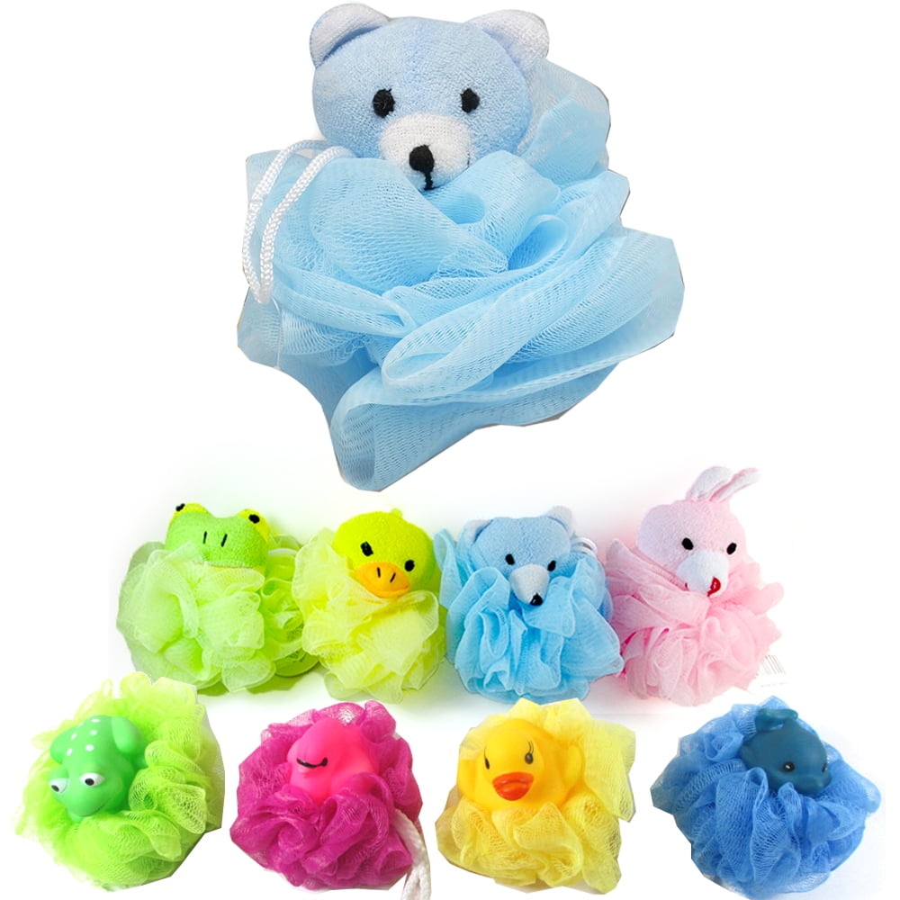 1 Kids Mesh Sponge Toy Pouf Puff Bath Sponges Scrub Stuffed Animal