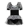 thumbnail image 6 of YiZYiF Kids Girls Halloween Carnival Circus Clown Costume Stripes Checkerboard Print Tutu Dress Leotard Dancewear Black 14, 6 of 7