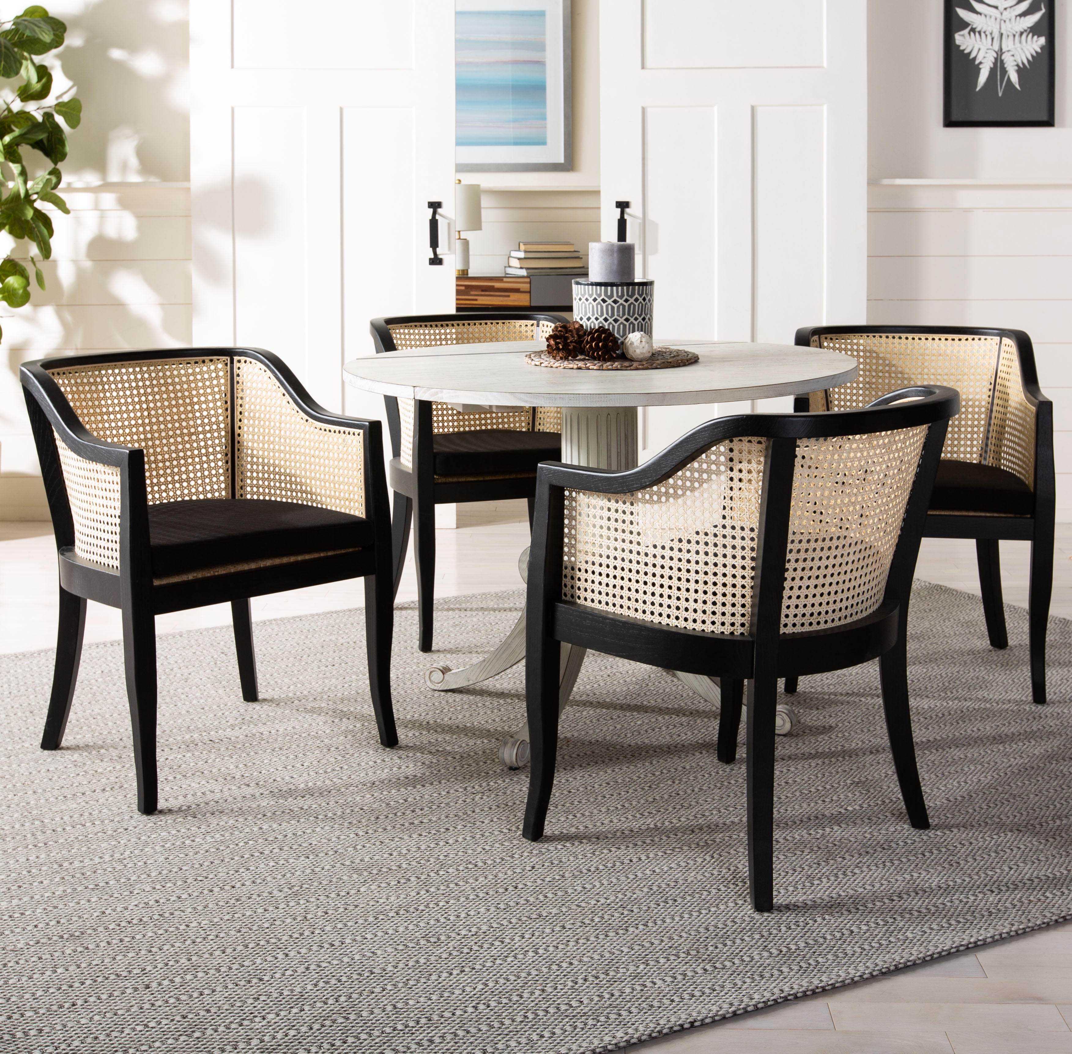 Safavieh Rina Farmhouse Adult Nautical Elm Wood Rattan Solid Print Dining Side Chairs, Black/Natural (Set of 1)