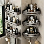 1/2/3pcs Non-Drill Aluminum Bathroom Storage Rack - Wall-Mounted Corner Shelf For Shampoo, Makeup, And Accessories