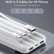 Charmast Ultra-Slim 10000mAh Portable Charger with Built-in Cables ,featuring 6-output & 3-input fast charging, compatible with all smartphones, tablets and USB-C devices, perfect for travel