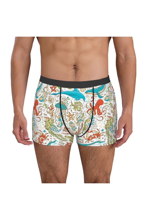 Wild Sea Life Men's Underwear Boxer Briefs Pack, ComfortSoft Boxer Brief for Men, Moisture-Wicking Breathable-Medium