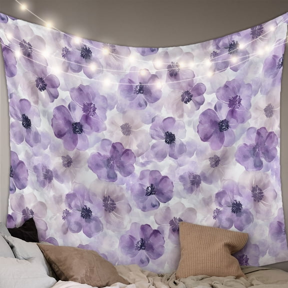 Purple Flower Tapestry for Bedroom Wall Hanging Tapestry, Ombre Botanical Watercolor Floral Spring Ceiling Backdrop Tapestries Poster Blanket Wall Decor for Teens Room Living Room Dorm 55" x 73"