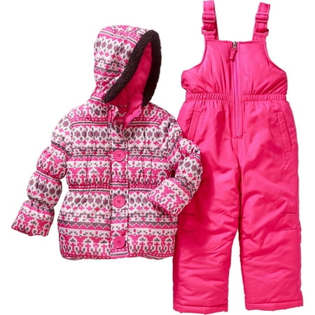 Baby Toddler Girl Faux Fur Hooded Jacket and Bib Ski/Snowboard 2-Piece ...