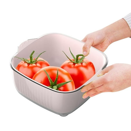 

Ksruee Vegetable Washing Baskets Multifunctional Washing Bowl and Strainer Vegetable Washing Basket for Draining Dual-Layer Stackable Kitchen Colanders skilful
