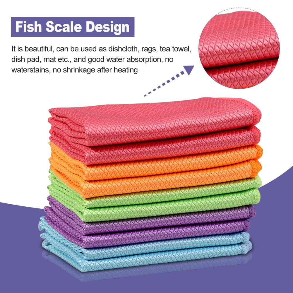 10PCS Fish Scale Microfiber Polishing Cleaning Cloth Glass Scrubbing Cloth Reusable Wave Pattern Fish Scale Cloth Rag Without Leaving Marks for Cleaning Mirror Glass Screen 