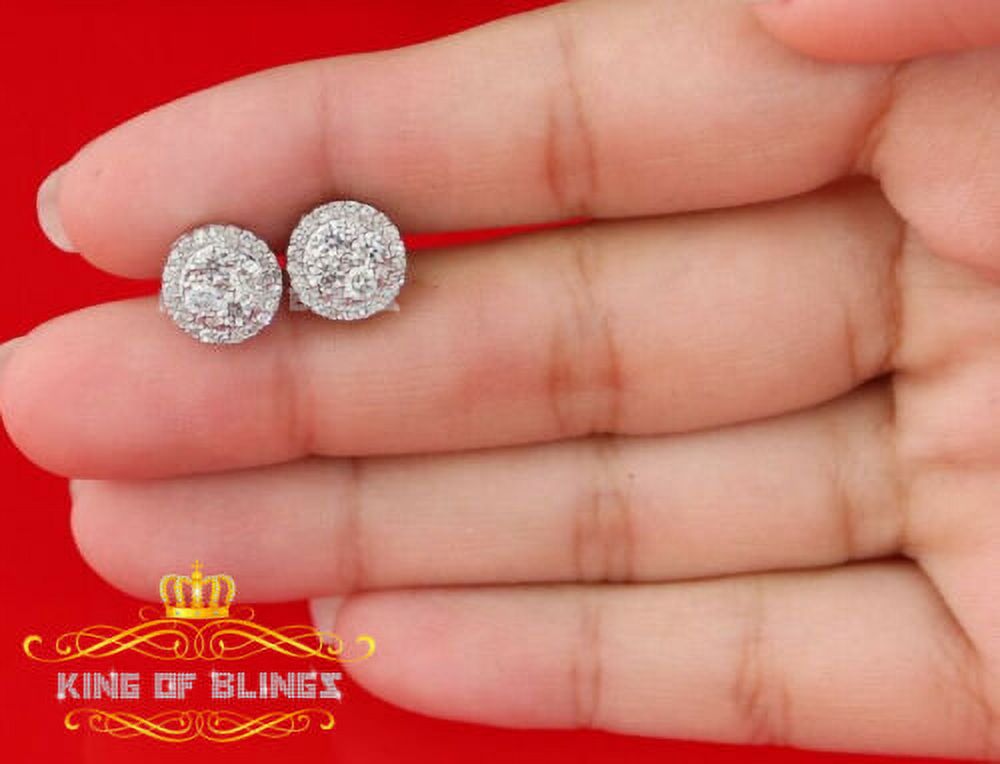 King of Bling's 1.00ct Diamond Stud Round Earrings for Women White Sterling Silver Stud for Men