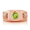 thumbnail image 2 of Gem Stone King 1.95 Ct Round Green Peridot White Diamond 18K Rose Gold Plated Silver Men's Ring, 2 of 5