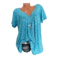 thumbnail image 4 of Camiseta de mujer con cuello en V, manga corta, camiseta de verano informal estampada, azul, M seitruly AP001653-42, 4 of 6