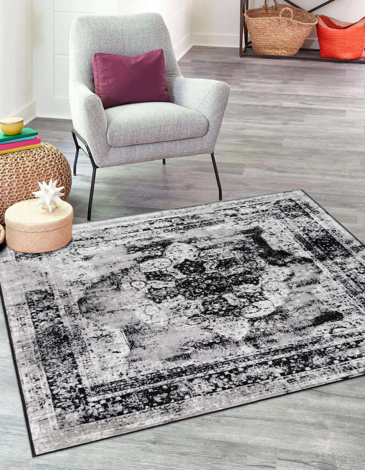 Unique Loom Salle Garnier Sofia Rug Black/Ivory 6' 1" Square Border Bohemian Perfect For Dining Room Living Room Bed Room Kids Room - image 4 of 7