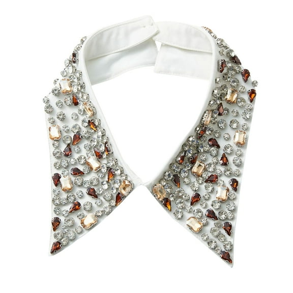 DJN Women's Diamond Embellished Faux Collar - Glamorous Party Detachable Collar, Polyester Fashion Accessory White One Size