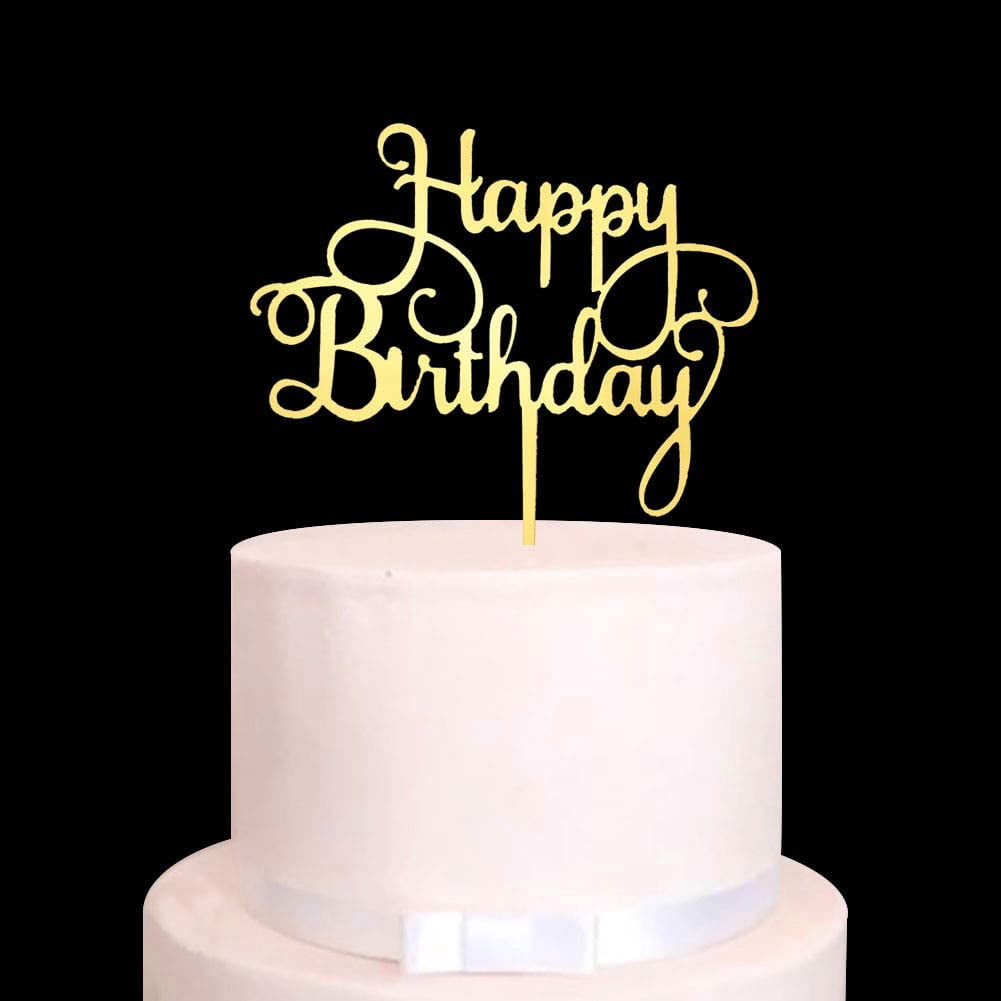Happy Birthday Acrylic Gold Mirror Birthday Party Cake Topper 