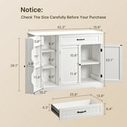 Coffee Bar Cabinet, Lofka 42 Farmhouse Kitchen Storage Sideboard Buffet Cabinet with 8 Shelves & 1 Drawer, Multifunctional Console Table for Dining Room Living Room Entryway Home Coffee Station, Whi