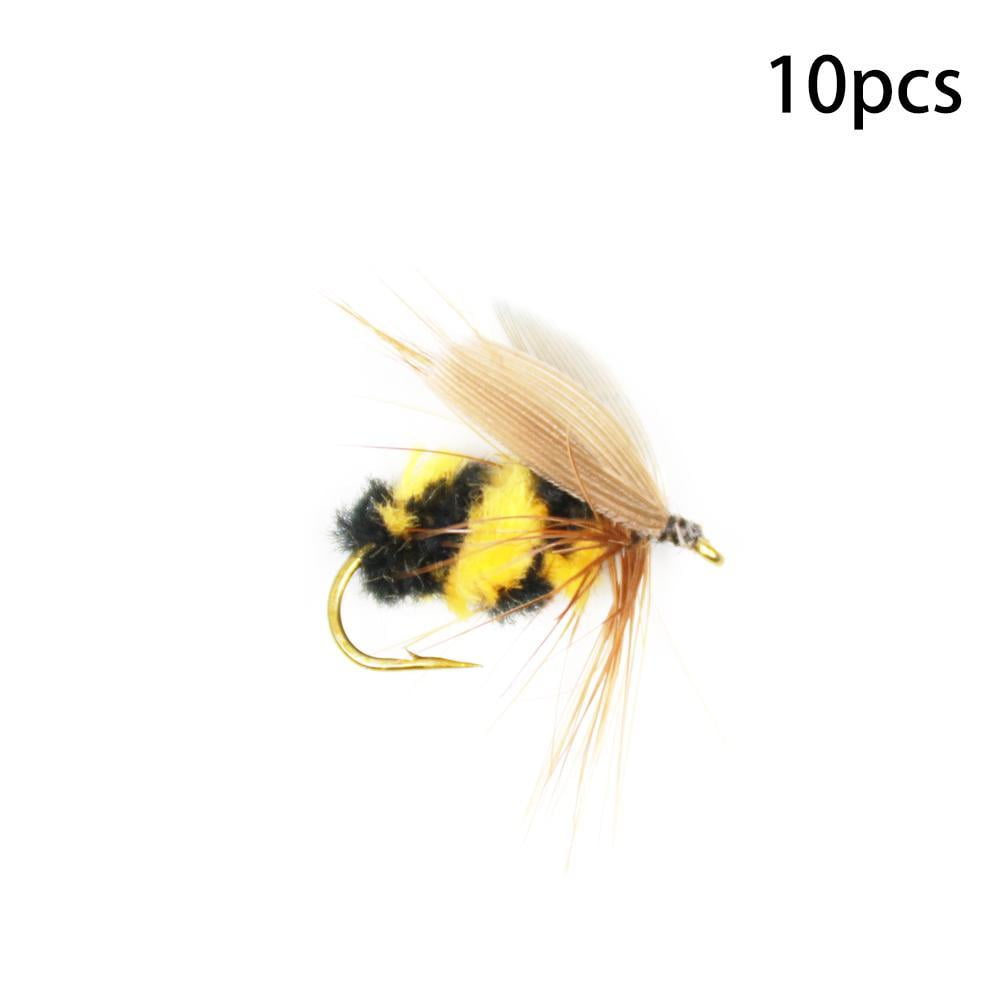 MNFT 10PCS Yellow and Black Bumble Bee Fly Insect Artificial Fishing Bait  Dry Fly for Trout Fishing 10#