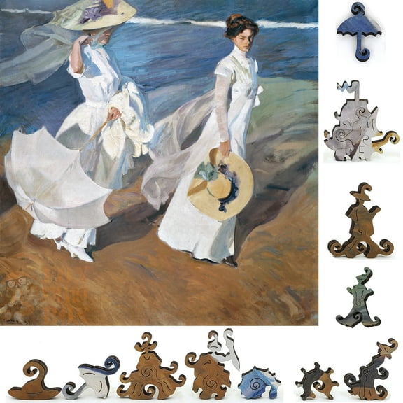 Wooden Jigsaw Puzzles for Adults - Uniquely Shaped Pieces - made in USA by FoxSmartBox - 190 Pieces - Strolling along the Seashore