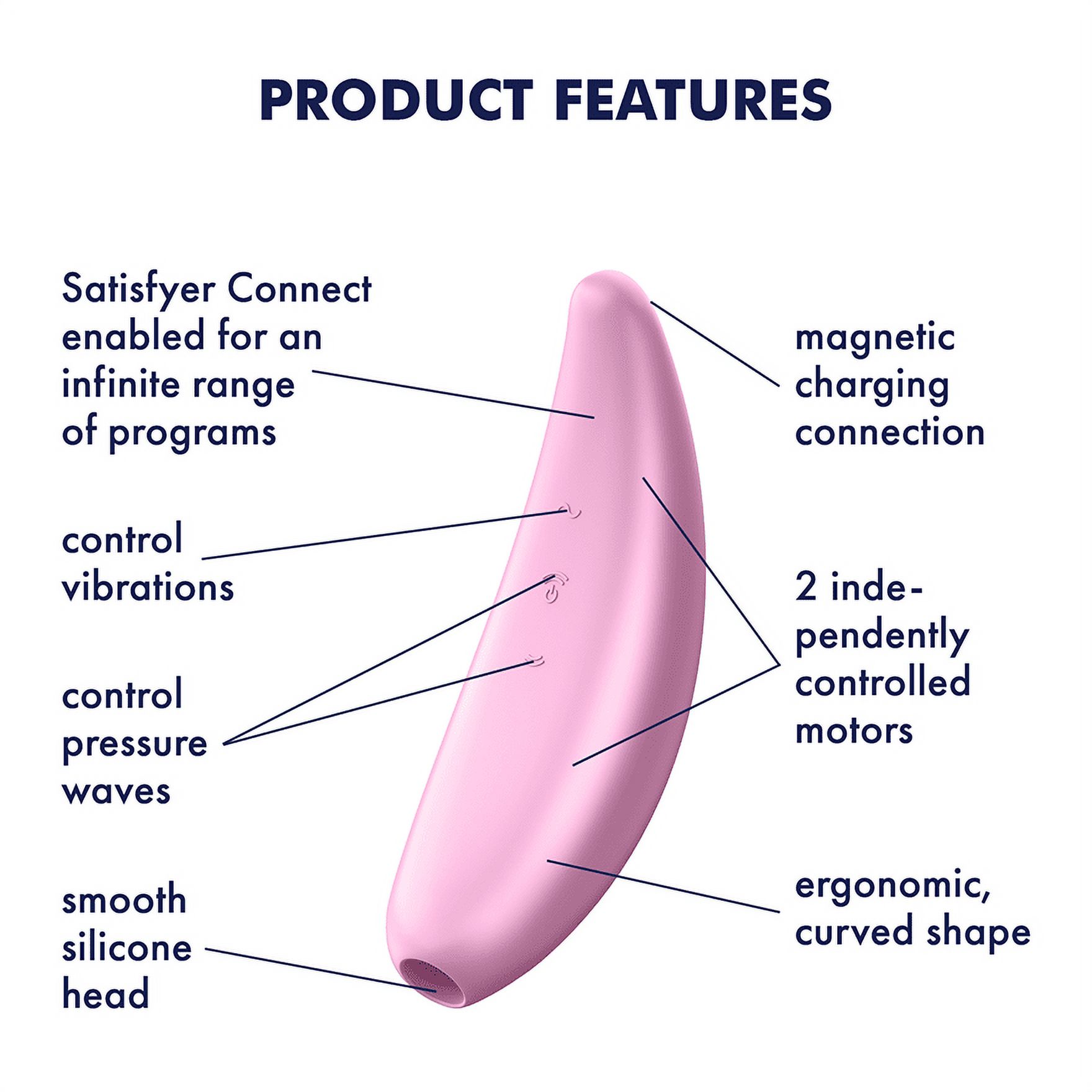Satisfyer Curvy 3+ Air-Pulse Clitoris Stimulating Vibrator with App Control - Clitoral Sucking Pressure-Wave Technology & Vibration, Compatible with Satisfyer App, Waterproof, Rechargeable (Pink) - image 4 of 7