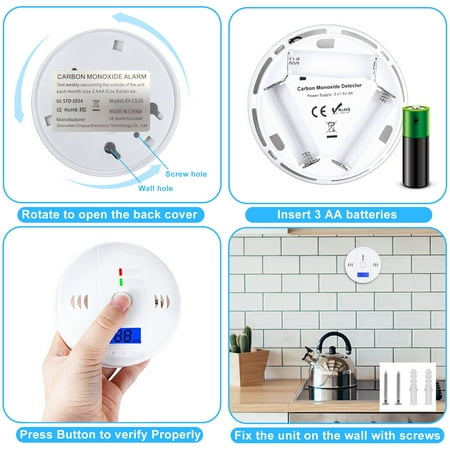 SUGARDAY Carbon Monoxide Detector Battery Operated with Digital LCD Display Test/Reset Button 1 Pack