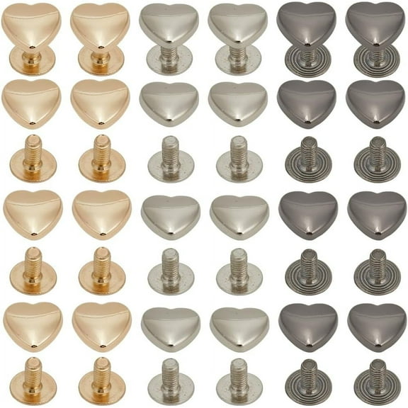1 Box 36Pcs Heart Shaped Rivets Decoration Rivets Studs Alloy Screw on Rivet Bead Small Metal Screwback Studs for Leather Bags Belt Clothes Shoes Purse Supplies DIY Craft Making