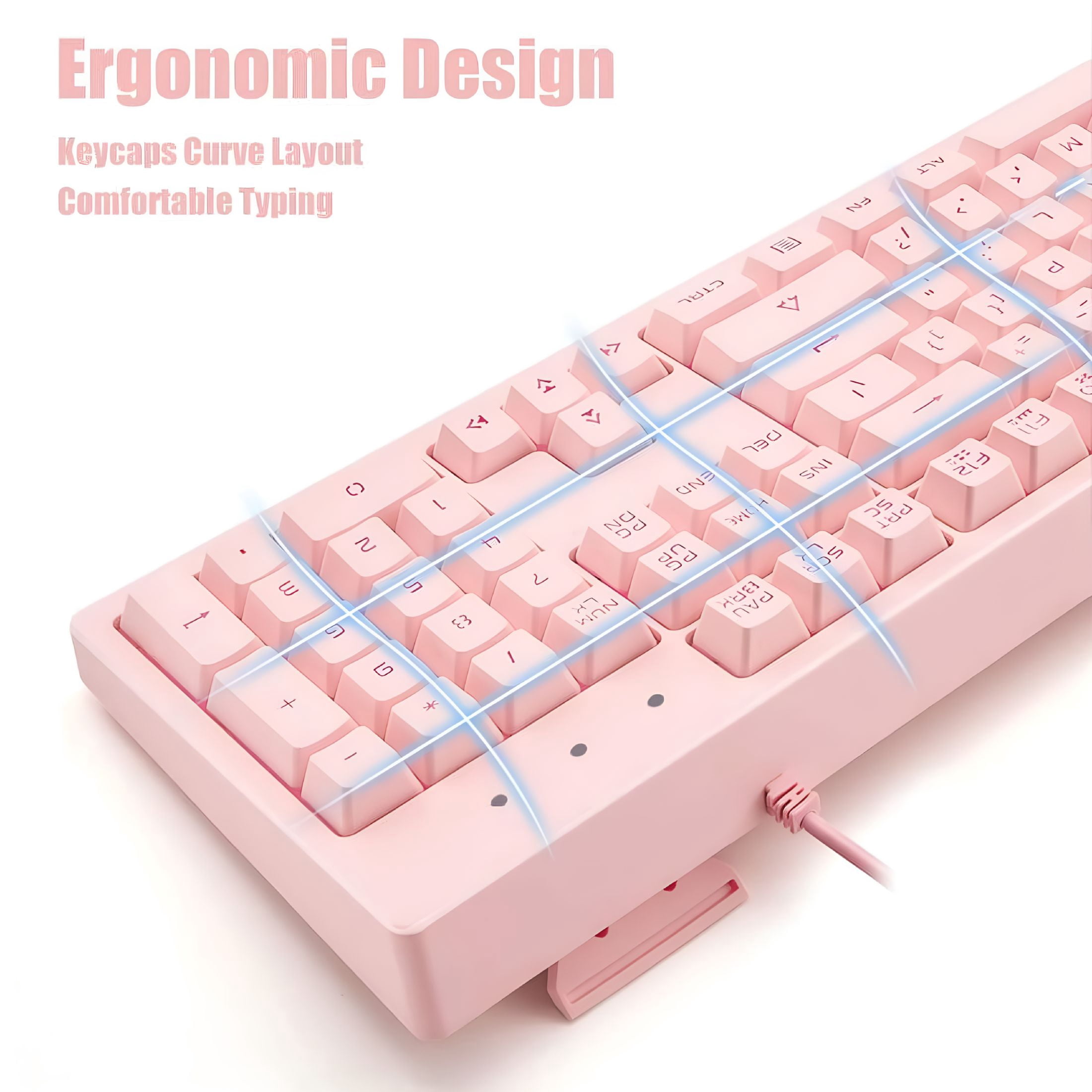 GJX Pink Keyboard with 7-Color LED Backlit, 104 Keys Quiet Silent Light Up Keyboard, 19-Key Anti-Ghosting Gaming Keyboard Mechanical Feeling Waterproof Wired USB for Computer, Mac, Laptop