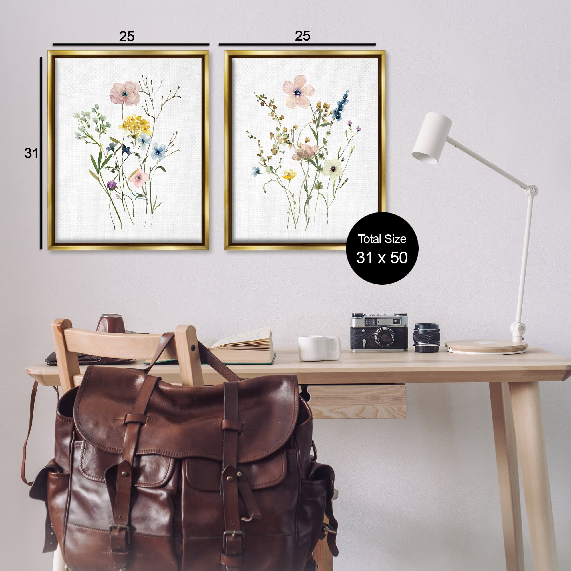 Stupell Industries Artfully Arranged Wildflowers Plants & Flowers Painting Gold Floater Framed Canvas Art Print Wall Art, 31 x 25, Set of 2