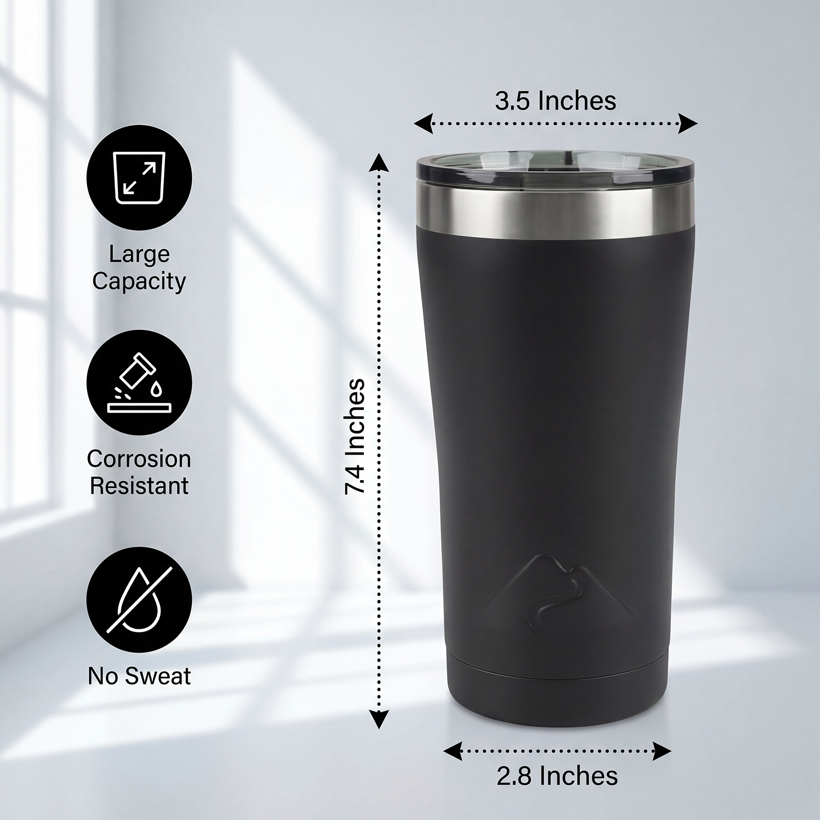 Vaso de acero inoxidable de 22 oz con aislamiento al vacío, negro 4